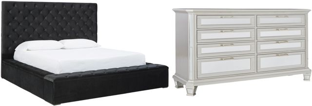 Signature Design by Ashley® Lindenfield 2-Piece Black/Silver King Upholstered Storage Bed Set-0