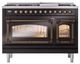 Ilve® Nostalgie II Noblesse 48'' Glossy Black Pro Style Dual Fuel Range with Burnished Trim-1