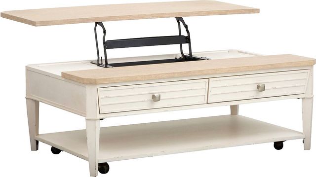Magnussen Home® Echo Isles Driftwood/Sea Pearl Lift Top Storage Cocktail Table with Casters-1