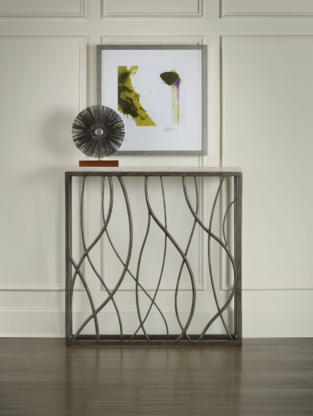 Hooker® Furniture Melange Beige Thin Metal Console Table with Dark Satin Nickel Gray Base-1