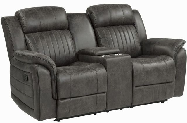 Homelegance® Centeroak Brownish Gray Reclining Loveseat with Console-0