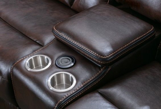 Mazin Furniture Newton 6-Piece Deep Brown Manual Modular Reclining Sectional with Left Side Chaise and Wireless Charger Console-2