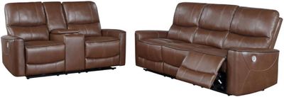 Front view of the Coaster® Greenfield 2-Piece Saddle Brown Power Reclining Seating Set