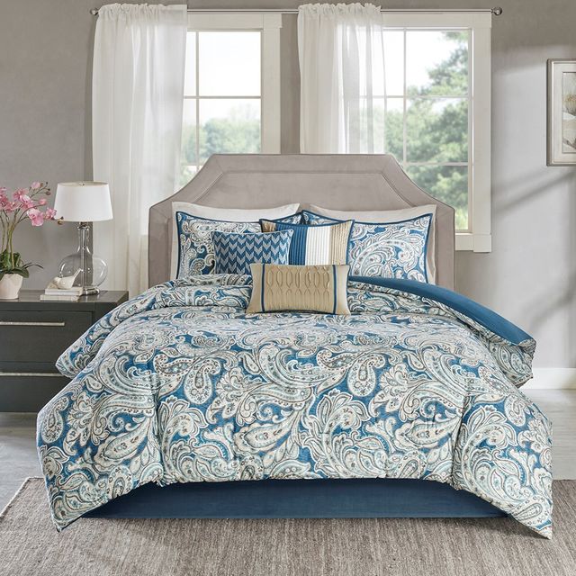 Olliix by Madison Park 7 Piece Blue King Gabby Comforter Set-0