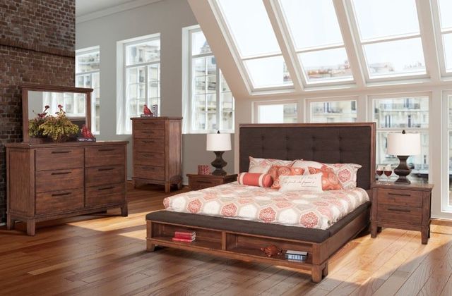 New Classic® Home Furnishings Cagney 4-Piece Chestnut California King Panel Storage Bedroom Set-1
