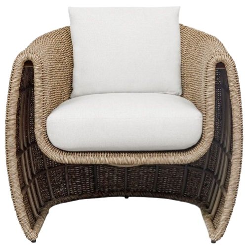 Uttermost® Tropic Golden Flax/Oyster White Wicker Indoor-Outdoor Lounge Chair with Cushion-3