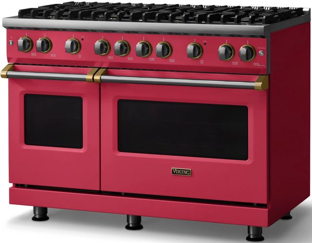 Viking® 5 Series 48" Valentine Pro Style Gas (LP) Range with Brushed Brass Trim-2