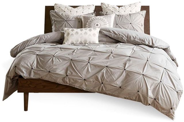 Olliix by INK+IVY 3 Piece Grey Full/Queen Masie Elastic Embroidered Cotton Comforter Set-0