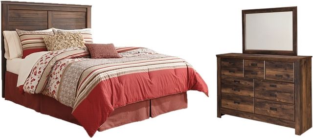 Signature Design by Ashley® Quinden 3-Piece Dark Brown Queen Panel Headboard with Mirrored Dresser Set-0