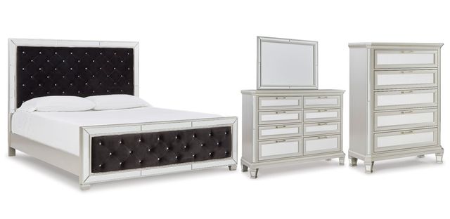 Signature Design by Ashley® Lindenfield 4-Piece Silver Queen Upholstered Panel Bed Set-0