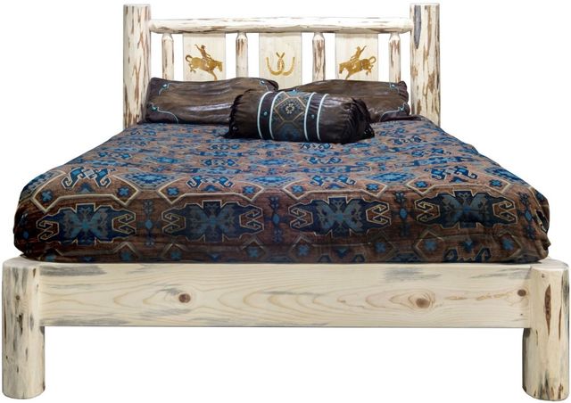 Montana Woodworks® Montana Collection Ready to Finish Twin Platform Bed with Laser Engraved Bronc Design-2