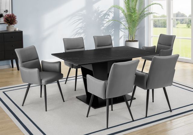 Monarch Specialties Inc. Dark Grey 36" x 60" Stone Top Dining Table with Black Laminate Base-1