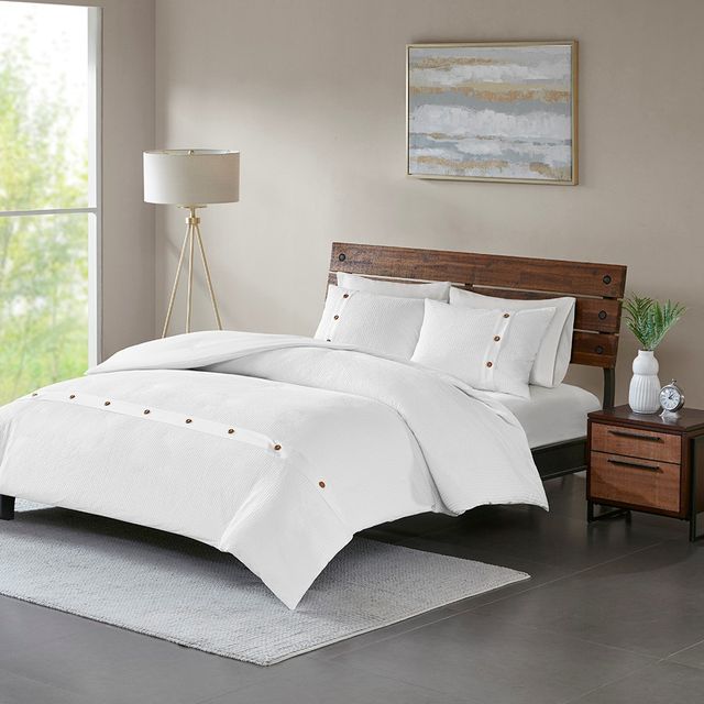 Olliix by Madison Park 3 Piece White King/California King Finley Cotton Waffle Weave Duvet Cover Set-1