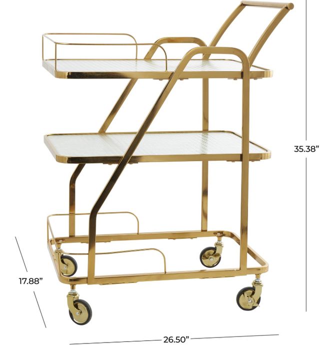 Deco Marche Gold Glass Shelf 3-Tier Bar Cart with Side Guards and Handle-3