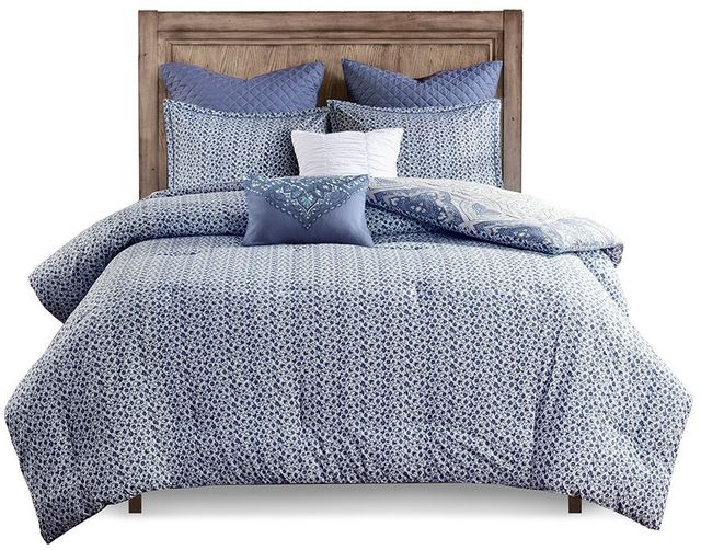 Olliix by Urban Habitat 7 Piece Blue King/California King Maggie Reversible Cotton Comforter Set-1