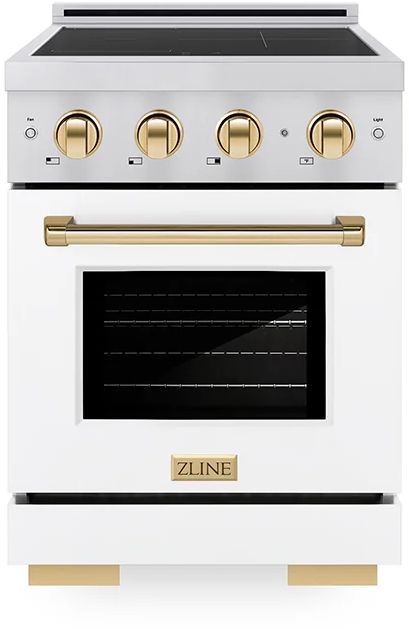 ZLINE Autograph Edition Paramount 24" Stainless Steel Pro Style Induction Range with White Matte Door and Polished Gold Accents-0