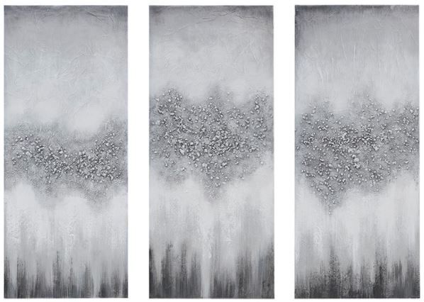 Olliix by Madison Park Grey Luminous 3 Piece Grey Hand Painted Heavy Textured Glitz Canvas Set-0