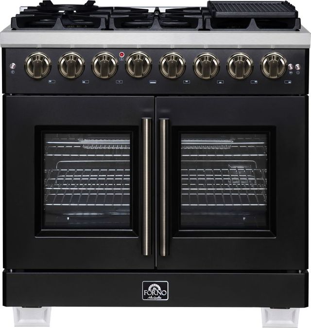 FORNO® Capriasca Series Alta Qualita 36" Black Pro Style Dual Fuel Range-0