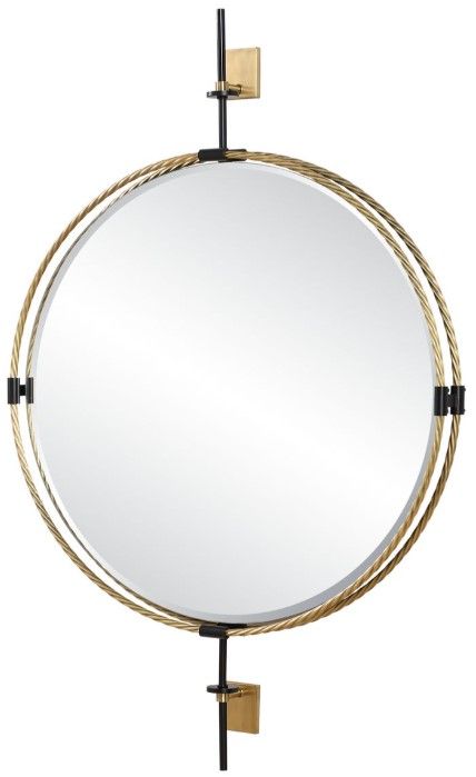 Uttermost® Guardrail Antique Brass/Black Round Mirror-3
