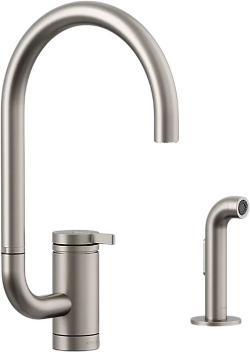 KOHLER® Components® Vibrant Stainless Single-Handle Kitchen Sink Faucet with 2-Function Extended-Reach Spout and Side Sprayer-0