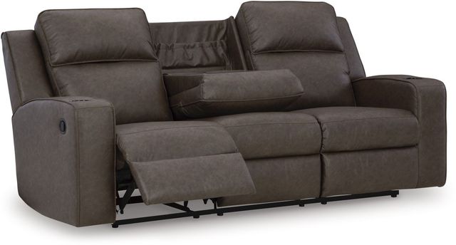 Signature Design by Ashley® Lavenhorne Umber Reclining Sofa with Drop Down Table-1