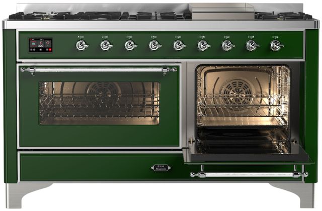 Ilve® Majestic III 60" Emerald Green Pro Style Dual Fuel Natural Gas Range with Triple Glass Door and Chrome Trim-3
