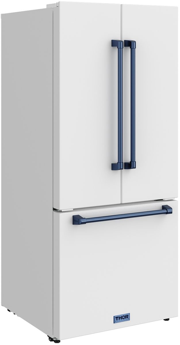 Thor Kitchen Gordon Ramsay Series 30" White French Door Counter Depth Refrigerator with Blue Hardware-4