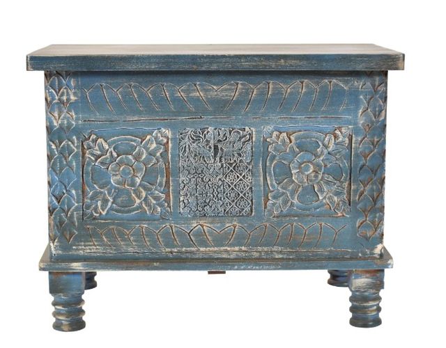 Jaipur Furniture Carved Blue Chest Box-1