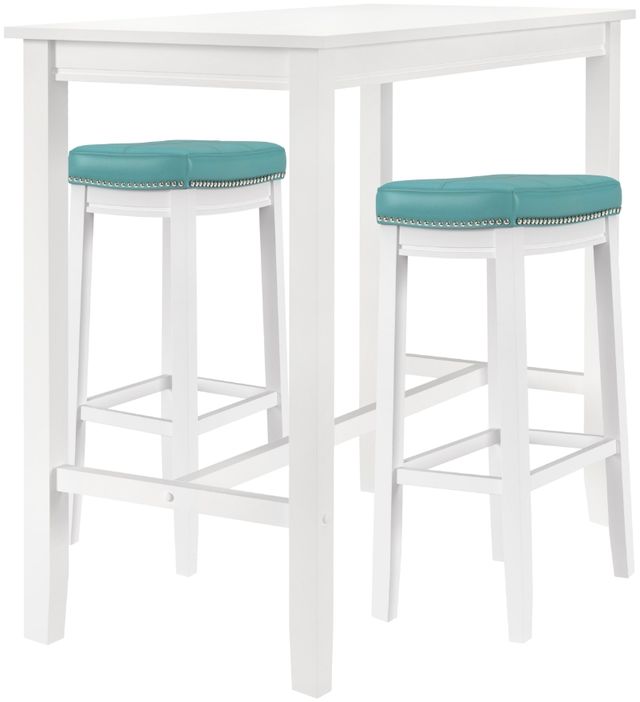Linon Claridge 3-Piece White/Teal Bar Table Set-0