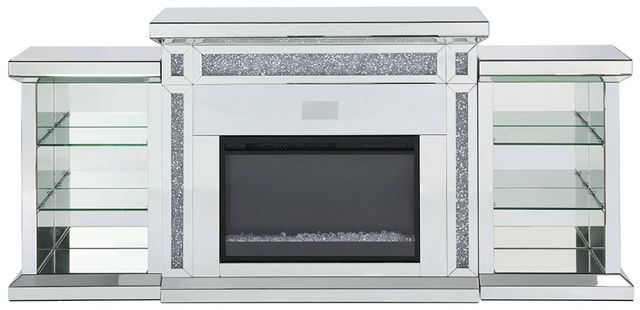 ACME Furniture Noralie Faux Diamonds/Mirrored Fireplace with LED and Bluetooth-1