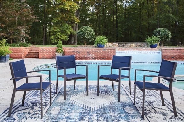 Signature Design by Ashley® Point Bonita 4-Piece Blue/Gray Aluminum Outdoor Sling Arm Chair-1