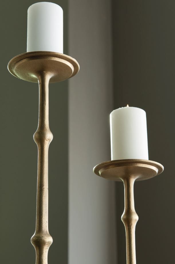 Signature Design by Ashley® Larwick 2-Piece Antique Brass Candle Holder Set-2