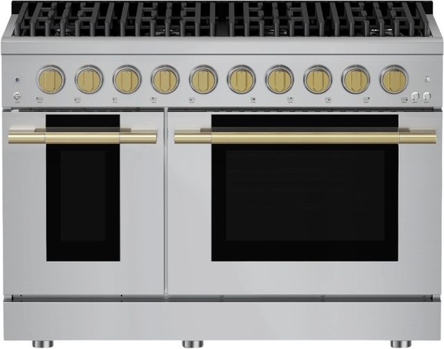 Hauslane HausPro 48" Stainless Steel Pro-Style Gas Range with Satin Brass Knobs-0
