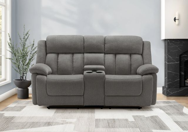 Monarch Specialties Inc. Light Grey 63" Upholstered Power 2-Seater Reclining Loveseat with Console-1