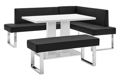 Armen Living Amanda 3-Piece Black/White Rectangular Dining Set Front view of the Armen Living Amanda 3-Piece Black/White Rectangular Dining Set
