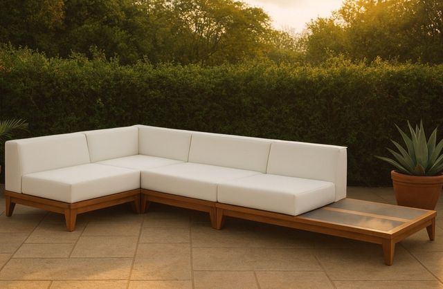 Meridian Furniture Rio 4-Piece Off-White Acacia/Fabric Outdoor Patio Modular Sectional-1