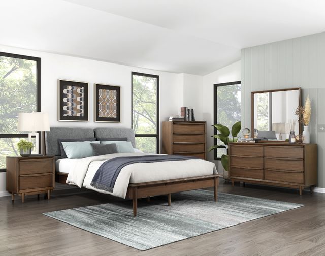 Homelegance® Astrid Gray/Walnut King Upholstered Panel Bed-1