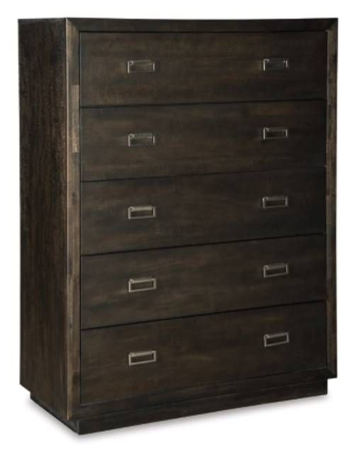Signature Design by Ashley® Hyndell 5-Piece Dark Brown Queen Upholstered Storage Panel Bed Set-3