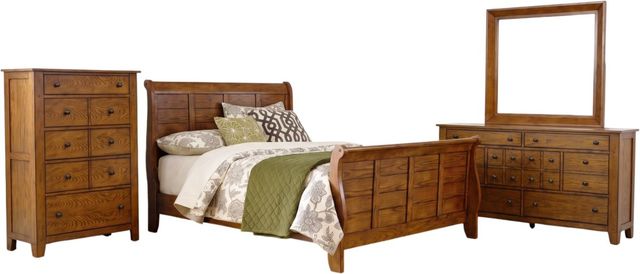 Liberty Furniture Grandpas Cabin 4-Piece Aged Oak King Sleigh Bedroom Set-0