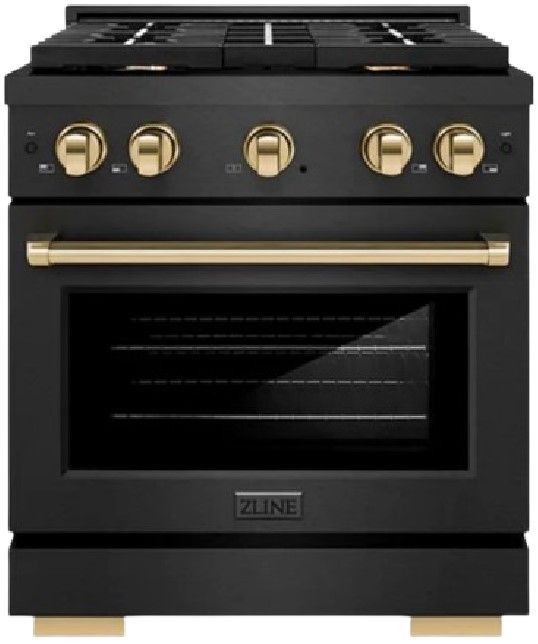 ZLINE Paramount 30" 4.2 cu. ft. Satin Stainless Steel Paramount Dual Fuel Range with 4 Burner Gas Cooktop and Electric Convection Oven with Polished Gold Accents-0