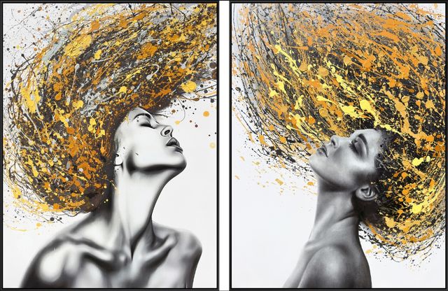 Classy Living 2-Piece Dramatic Golden Hair Wall Art Set-0