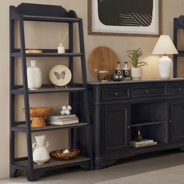 Liberty Furniture Magnolia Manor Antique Black/Weathered Bark Leaning Pier Bookcase-1