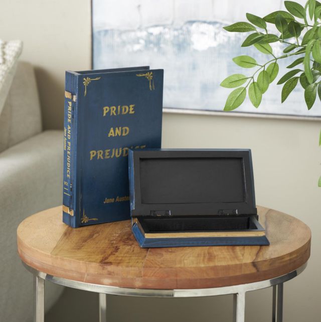 Deco Marche 2-Piece Blue Storage Faux Book Decorative Box Set-4