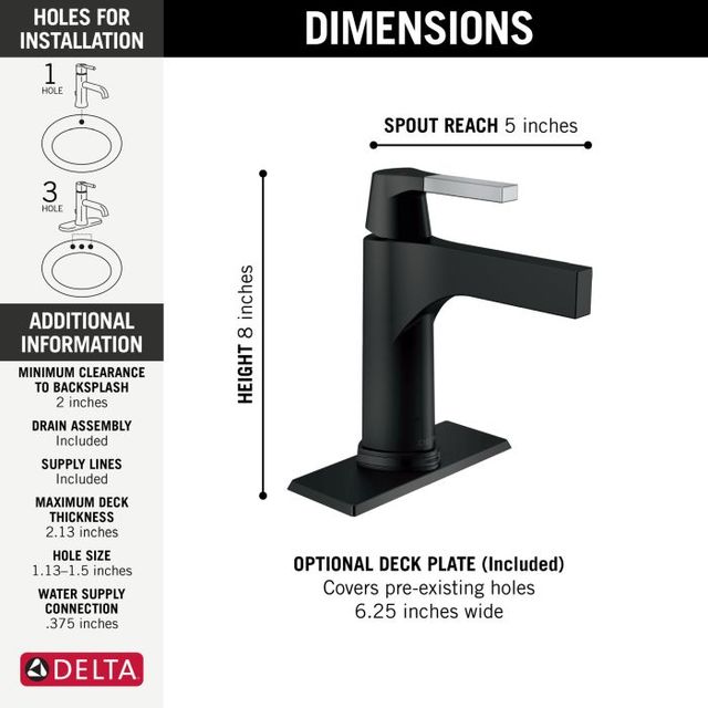 Delta Zura® Chrome/Matte Black Touch2O® Bathroom Faucet with Touchless Technology-2