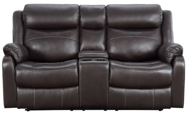 Homelegance® Yerba Dark Brown Double Manual Reclining Loveseat with Console-2