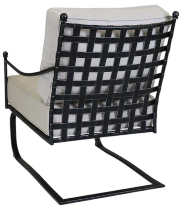 Sunset West Provence Century Pewter Antique Wrought Iron Outdoor Club Rocker with Canvas Flax Cushion-2