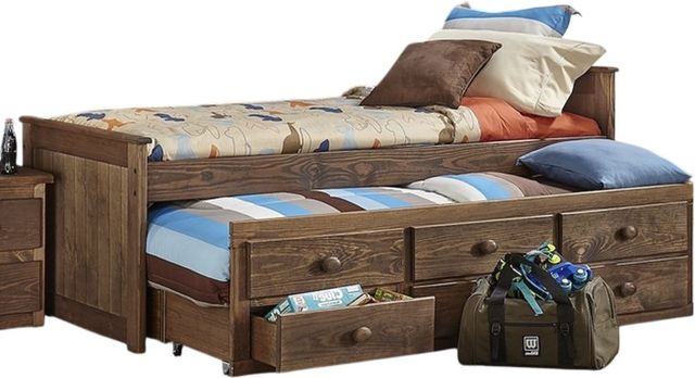 American Wholesale Furniture Chestnut Twin Captains Bed with Trundle-0