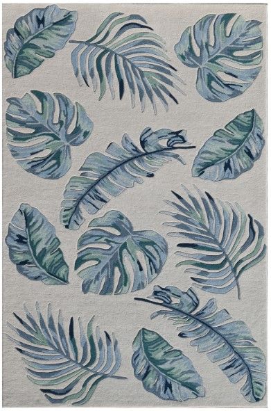 KAS Rugs Cove Blue/Ivory Leaves 5'x8' Area Rug-0