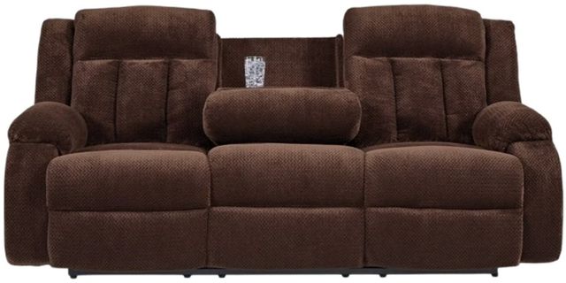 Signature Design by Ashley® Greely Bend Chocolate Power Reclining Sofa with Drop Down Table-2