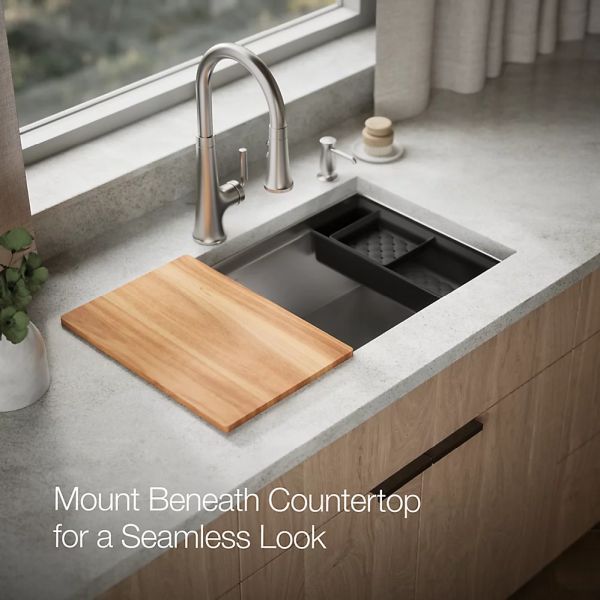 KOHLER® Lyric® Workstation Stainless Steel 33" Top/Undermount Single-Bowl Kitchen Sink-4